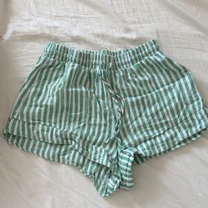 Universal Thread Green and White Striped High-Waist Drawstring Shorts